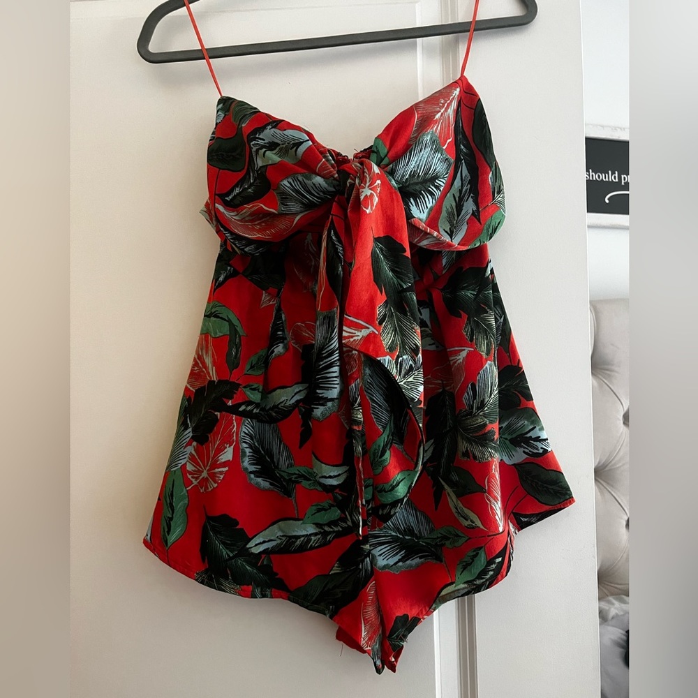 Vici-STRAPLESS FLORAL PRINTED TIE FRONT ROMPER - Picture 7 of 7